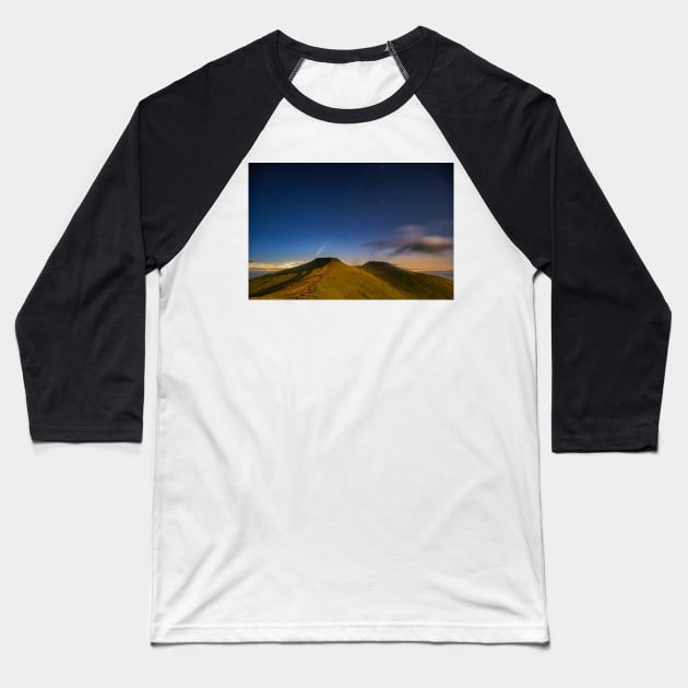 Comet NEOWISE and Noctilucent cloud over Corn Du and Pen y Fan in the Brecon Beacons National Park, Wales Baseball T-Shirt by dasantillo